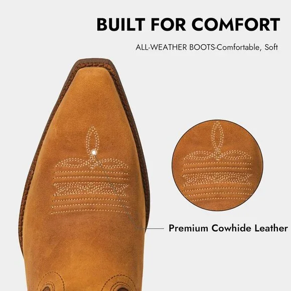 Women's Brown 1 Western Mid Calf Embroidered Cowgirl Country Full Leather Boots - Picture 5 of 9